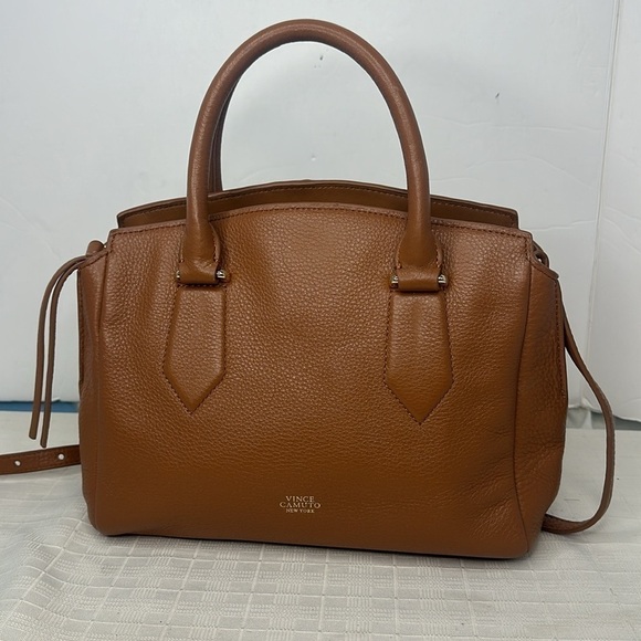 VINCE CAMUTO BAG Lenix Convertible Satchel Whiskey Tan Brown Pebbled Leather - Picture 3 of 12